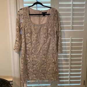 White House Black Market Gold lace shift dress
